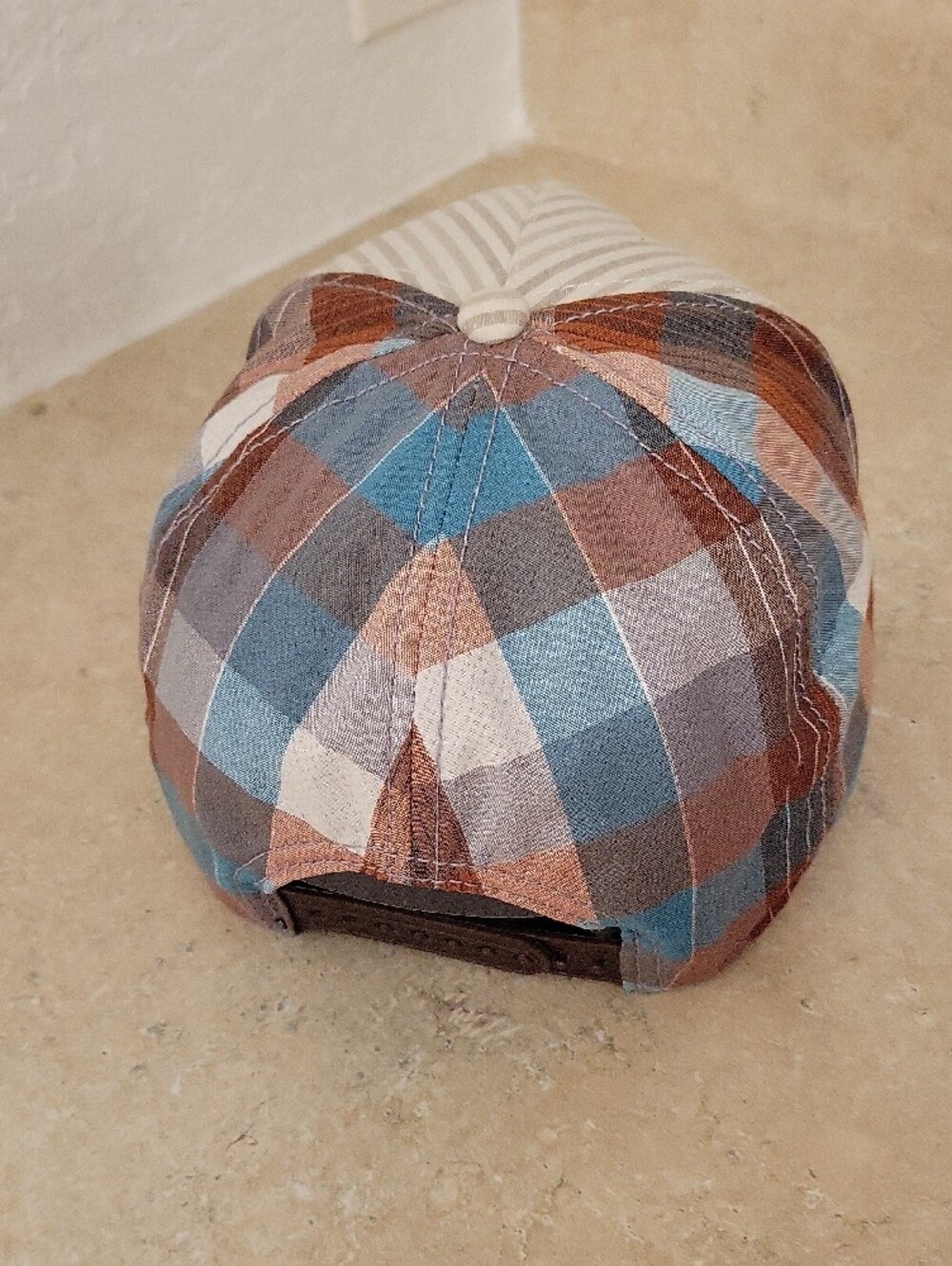 Men's Brown Plaid & Cream Stripe Baseball Cap with Tornado Graphic - Picture 4 of 6